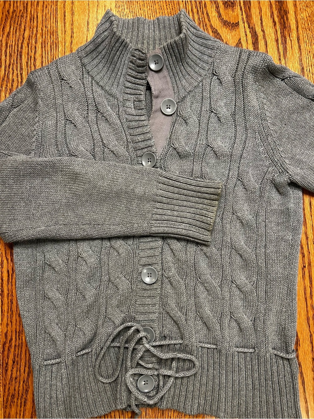 Vintage Y2K Style & Co Petite L Gray Cable Knit belt cardigan sweater